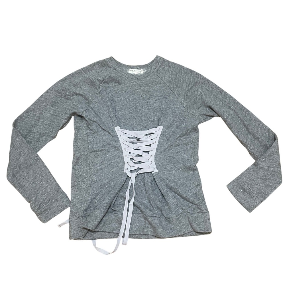 Truly Madly Deeply Urban Outfitters Gray Lace Up Corset Sweatshirt Medium NWT